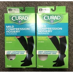 2 Pair Mens CURAD Regular Mild Compression 8-15 MMHG Black Dress Socks New